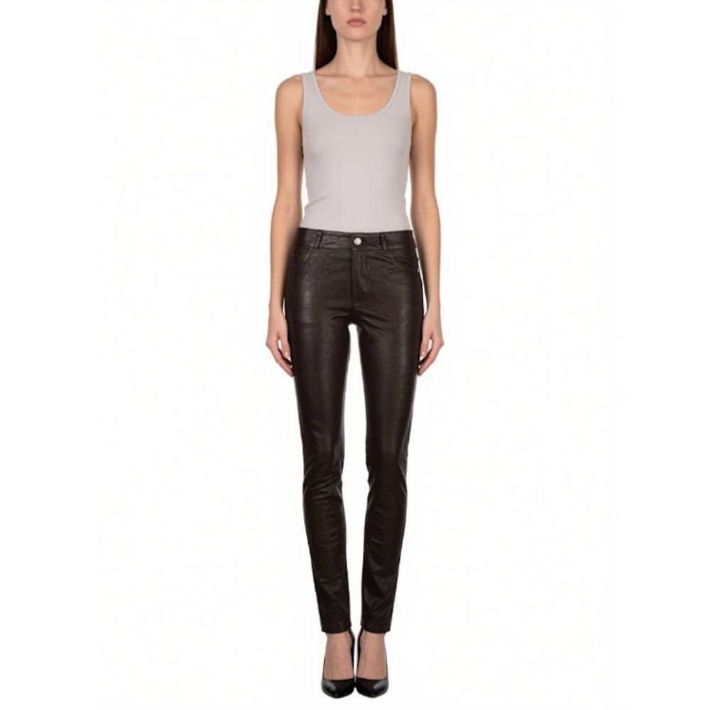 Zadig & Voltaire Phlame Cuir Froisse Chocolate Brown Crinkled Leather Pants 34